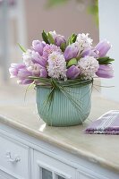 Pastel coloured scented bouquet of hyacinthus (hyacinths) and tulipa