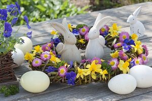 Wreath of willow twines, decorated with Narcissus 'Tete a Tete'