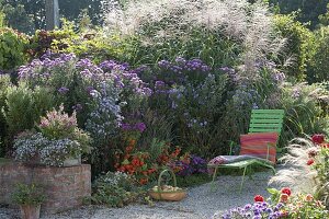 Liege on the autumnal bed with perennials and grasses