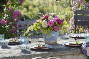 Bouquet with pink (rose), Galium verum (lab herb), Alchemilla