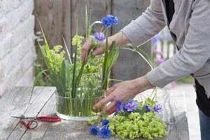 Lady's mantle cornflower cranesbill flower arrangement