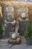 Rural winter terrace with straw bales