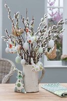 Bouquet from Salix (kitten pasture) with Easter eggs and fabric birds