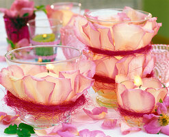 Lantern with rose petals