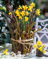 Pot decoration of bark and twigs