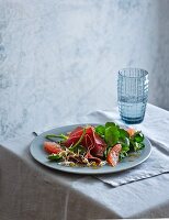 Salat mit rosa Grapefruit, Bündnerfleisch und Brunnenkresse (Low Carb)