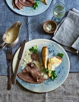 Prime boiled beef with baked celery and horseradish sauce (low carb)