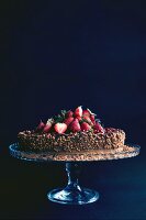 Schokoladentorte mit Erdbeeren, Granatapfelkernen und Nüssen
