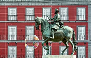 The horseman statue of Philipp III. on Plaza Mayor in Madrid, Spain