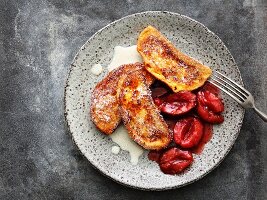 French toast with stewed plums