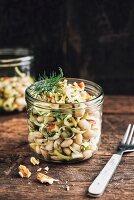 White bean salad with leak, spring onions, apples, dill and walnut, vegan