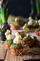 Easter muffins decorated with edible moss