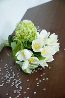 Bouquet of white flowers and glass gems