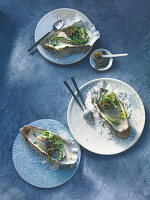 Poached oysters with cucumber and champagne beurre blanc
