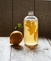 Homemade Kombucha tea with lemon and ginger in a bottle
