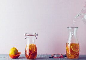 Beauty water with orange, lemon and apple balsamic vinegar