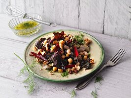 Colourful bean salad with red chard