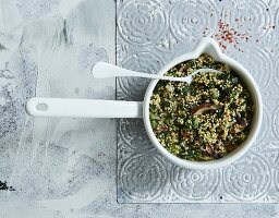 Millet with baby leaf spinach and mushrooms