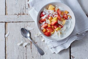 Coconut Sykr with fruit salad