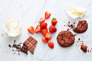 Ingredients for strawberry and chocolate tart