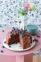 Vegane Schoko-Blaubeer-Torte (laktosefrei)