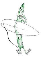 Asparagus with a surfboard (illustration)