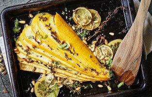 Oven roasted yellow zucchini with herbs