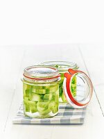 Pickled gherkins in jar