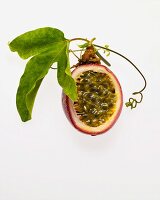 Passion fruit cut and leaves