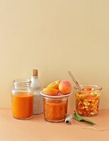 BBQ sauce with peaches, chutney with apricots and salsa with nectarines