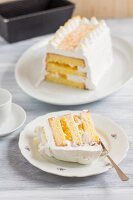 Mango and coconut cake, sliced