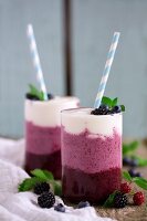Blackberry and blueberry smoothie with Greek yoghurt and agave syrup