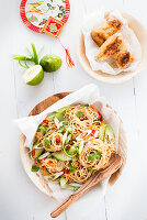Rice noodle salad with cucumber, spring onions and chillis (Asia)