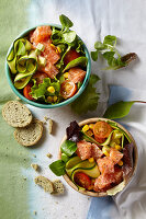 Salmon and vegetable poke bowls