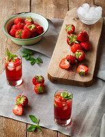Strawberry drinks and fresh strawberries