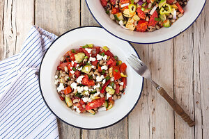 Colourful vegetable salad with feta cheese