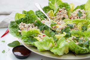 Blattsalat mit Hähnchen und Chilis