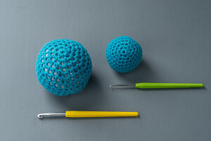 Blue crocheted balls