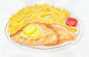Schnitzel mit Pommes (Illustration)