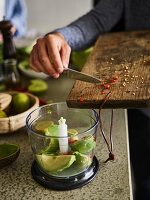 Guacamole being made in a mixer