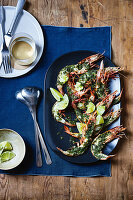 Grilled king prawns with rosemary and lime butter