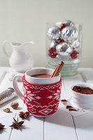Hot Cocoa with Cinnamon Sticks in Holiday Mug