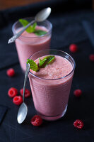 Two Fresh Raspberry Yoghurt Smoothies