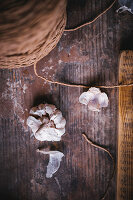 Garlic bulbs on a wooden surface