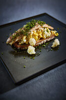 Smoked char with cauliflower scrambled egg on country bread