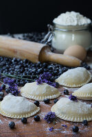 Ricotta ravioli with blueberries