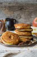 Battered apple rings with cinnamon and sugar