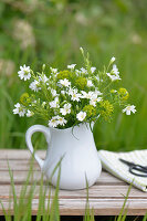 Chickweed and milkweed in a white jug