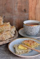 Cheese rolls with butter for tea