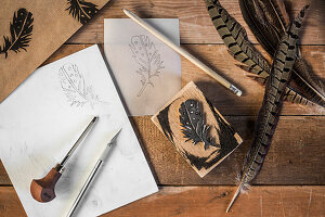 A decorative DIY feather stamp